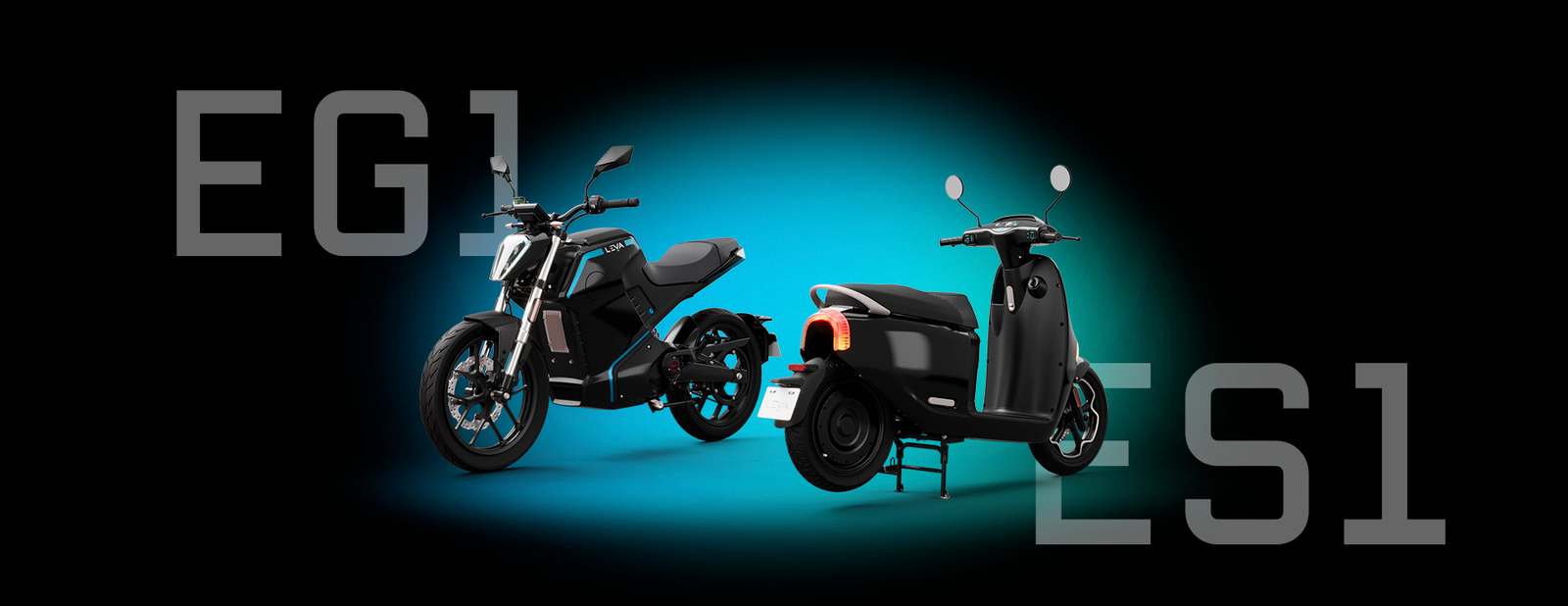 Banner Moto EG1 Preta e ES1 Preta lado a lado.